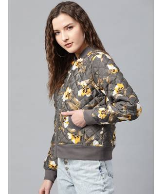 Grey Floral Polysilk Bomber Jacket 2