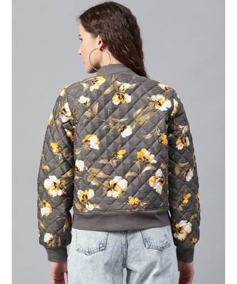 Grey Floral Polysilk Bomber Jacket 3