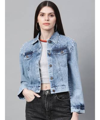 Blue Washed Pearl Spead Denim Jacket 1