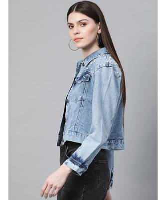 Blue Washed Pearl Spead Denim Jacket 2