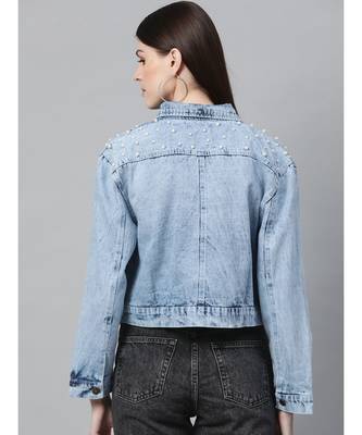 Blue Washed Pearl Spead Denim Jacket 3