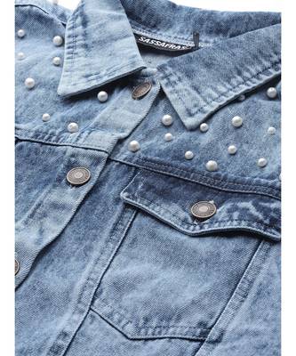 Blue Washed Pearl Spead Denim Jacket 5