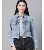 Blue Washed Denim Pearl Pocket Jacket