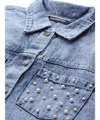Blue Washed Denim Pearl Pocket Jacket 5