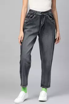 Navy Washed High Waist Basic Jeans