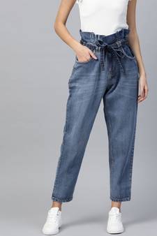 Blue Paper Bag Waist Jeans