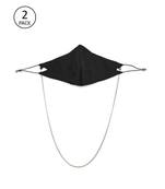 Black Satin Mask with Chain (Set of 2)