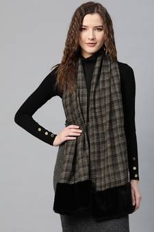Brown Check Faux Fur Border Stole