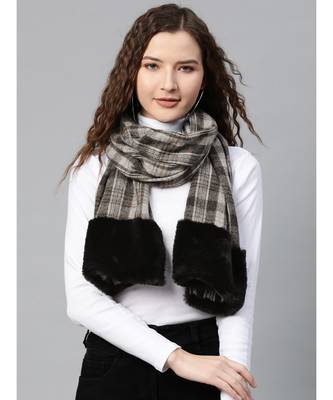 Grey Check Faux Fur Border Scarf 1