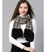 Grey Check Faux Fur Border Scarf