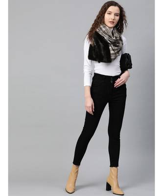 Grey Check Faux Fur Border Scarf 3