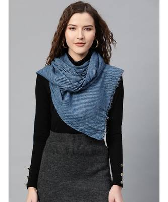 Blue Check Poly Wool Stole 1