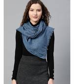 Blue Check Poly Wool Stole