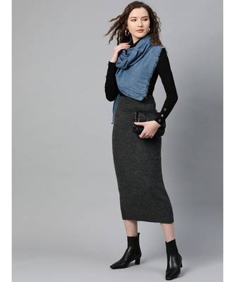 Blue Check Poly Wool Stole 2