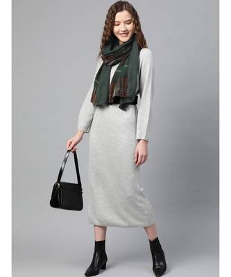 Green Half Solid Half Check Stole 2