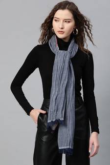Navy Chambray Effect Poly Wool Stole