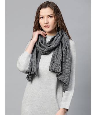 Black & Off White Poly Wool Stole 1