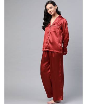 Red Satin Night Suit 2