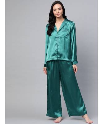 Green Satin Night Suit 1