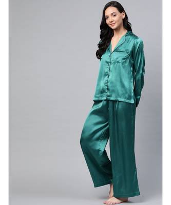 Green Satin Night Suit 2
