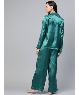 Green Satin Night Suit 3