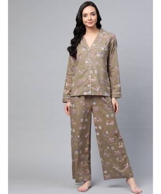 Taupe Cycle Print Night Suit 1