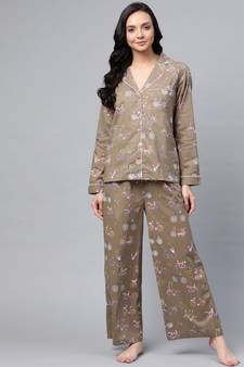 Taupe Cycle Print Night Suit