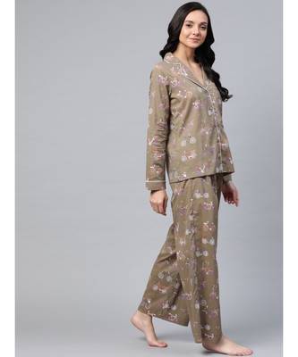 Taupe Cycle Print Night Suit 2