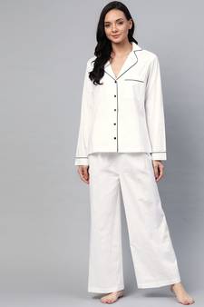 Off-White Cotton Night Suit