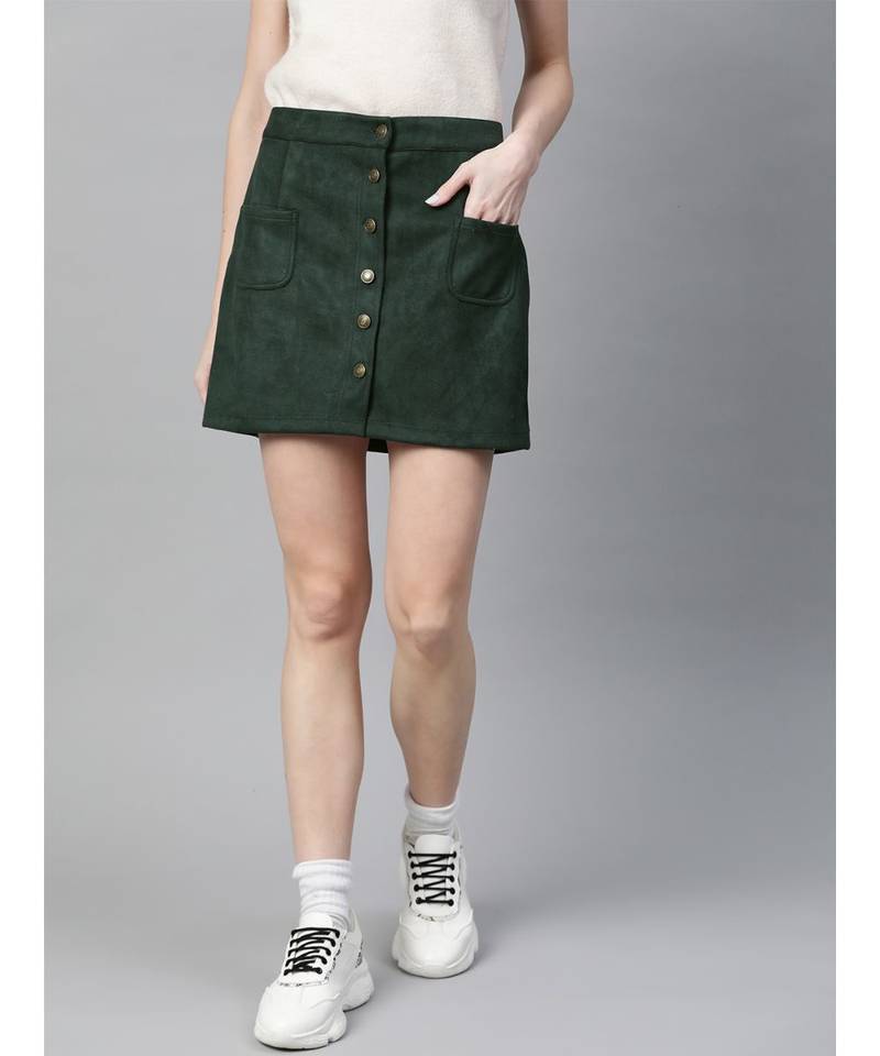 Emerald Green Button Down Mini Skirt