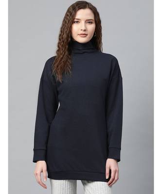 Navy Blue High Neck Rib Sweater 1