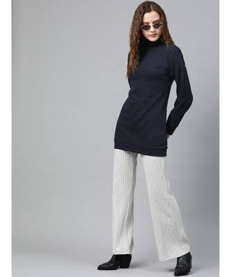 Navy Blue High Neck Rib Sweater 4