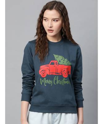 Teal Blue Merry Christmas Print Sweatshirt 1