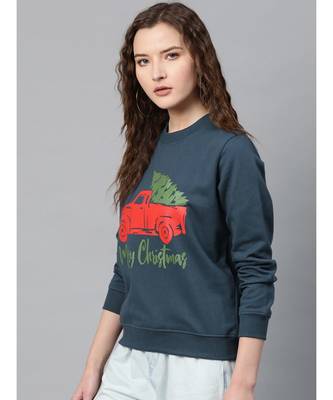 Teal Blue Merry Christmas Print Sweatshirt 2