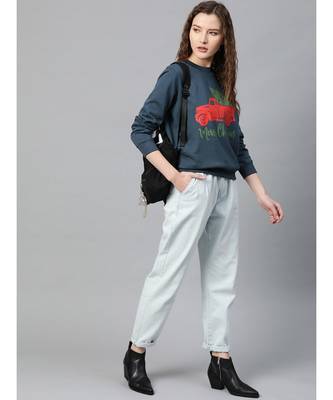Teal Blue Merry Christmas Print Sweatshirt 4
