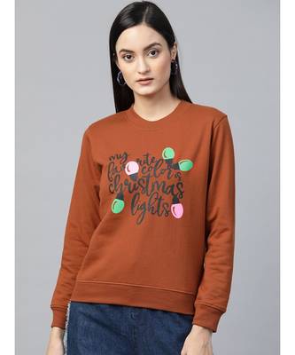 Brown Christmas Neon Lights Print Sweatshirt 1