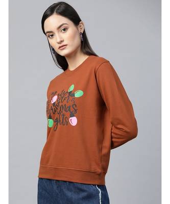 Brown Christmas Neon Lights Print Sweatshirt 2