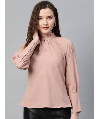 Gathered Neck Raglan Brown Top 1