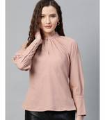 Gathered Neck Raglan Brown Top