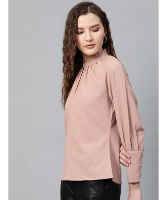 Gathered Neck Raglan Brown Top 2