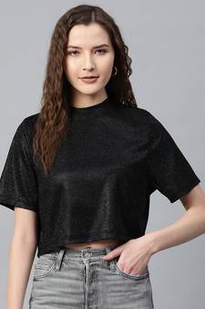 Black Lurex Boxy Top
