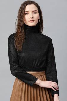 Black Lurex High Neck Top