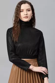Black Lurex High Neck Top