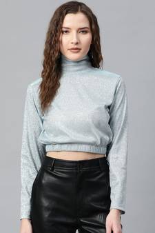 Blue Lurex High Neck Top