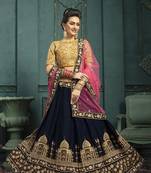 Navy-blue embroidered velvet semi stitched lehenga