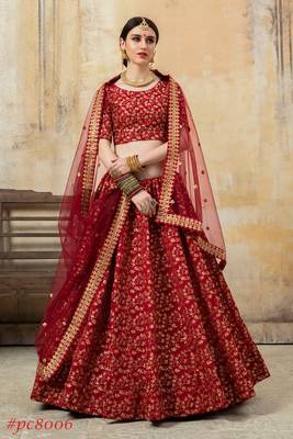 Maroon embroidered art silk semi stitched lehenga 1