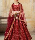 Maroon embroidered art silk semi stitched lehenga