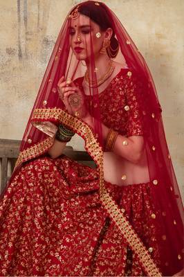 Maroon embroidered art silk semi stitched lehenga 3