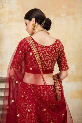 Maroon embroidered art silk semi stitched lehenga 4