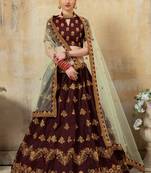 Maroon embroidered art silk semi stitched lehenga